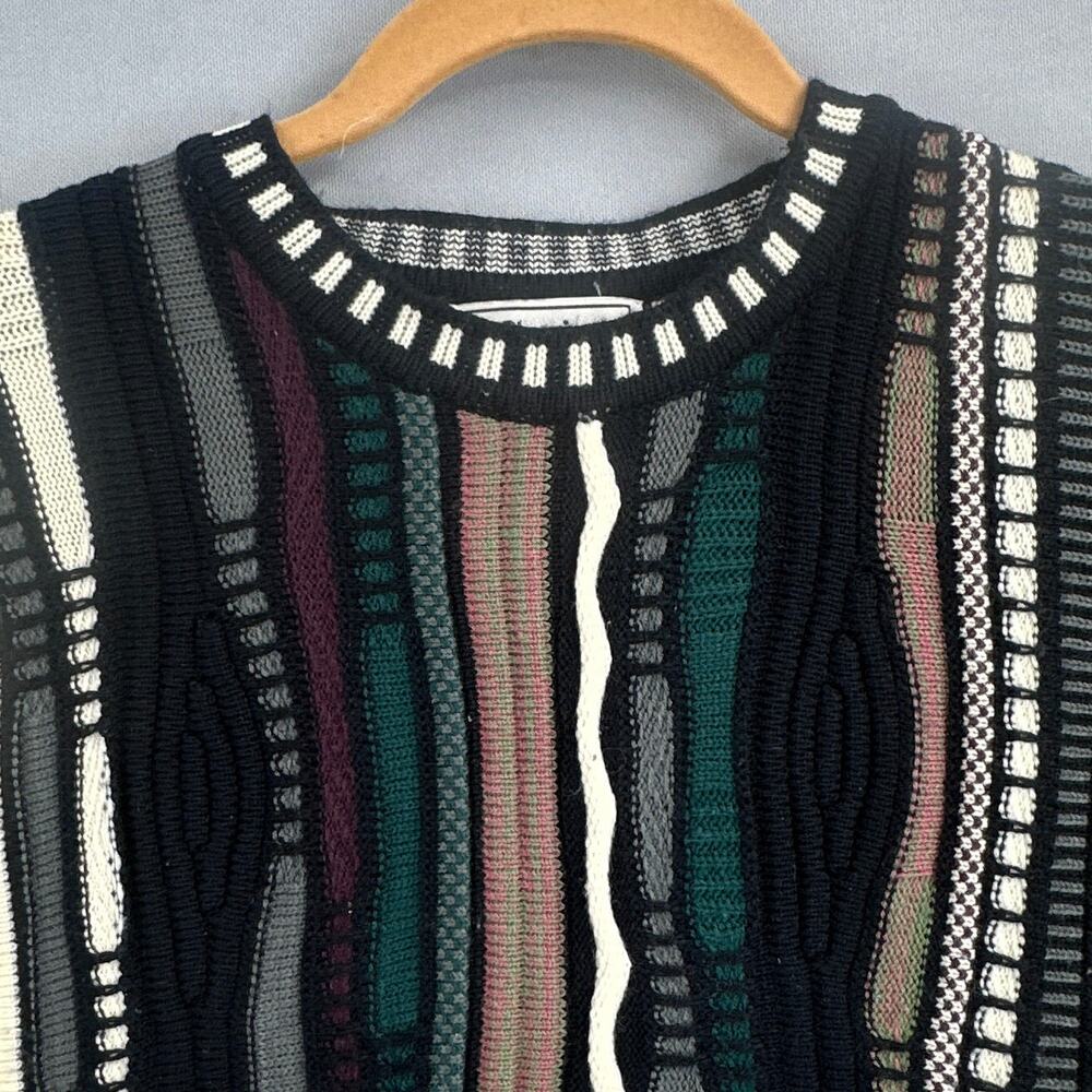 VTG 90s Textured Sweater Mens Lg Multicolor Acrylic Knit Pullover Bold Abstract - Picture 9 of 15